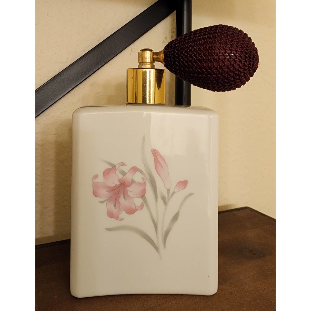 Vintage Glass Floral PERFUME BOTTLES w/Spray Atomizer - JASCO